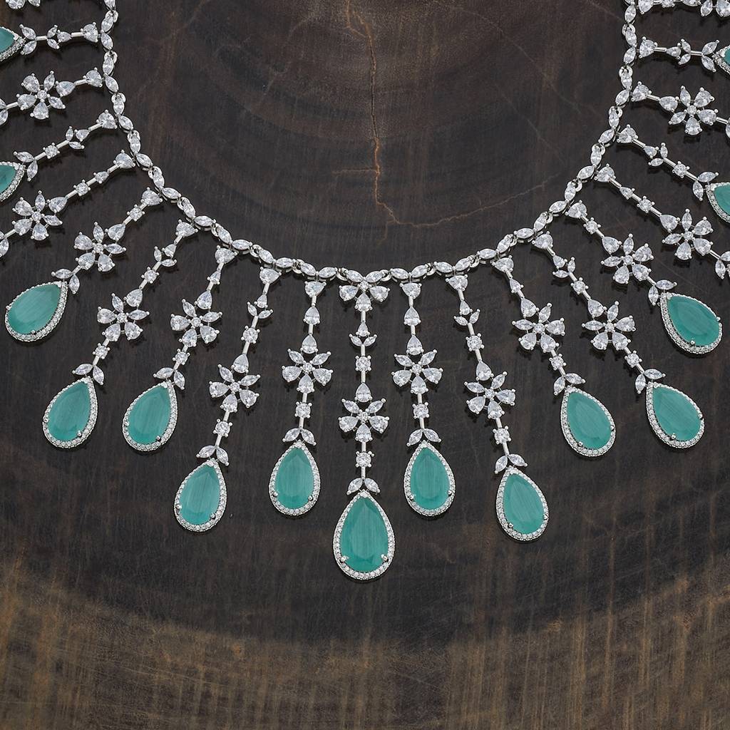 Kushal'S Fashion Jewellery Rhodium-Plated Party Zircon Jewellery Set - 177247 : 425073