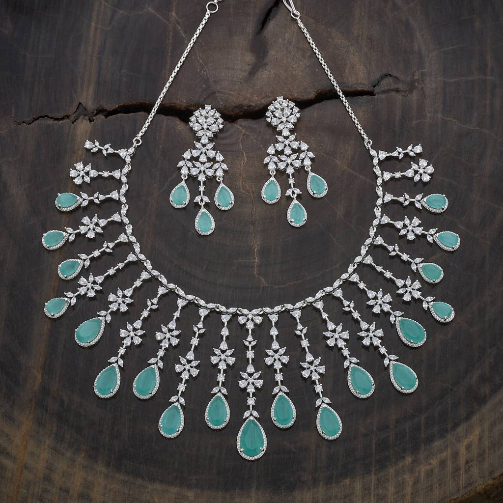 Kushal'S Fashion Jewellery Rhodium-Plated Party Zircon Jewellery Set - 177247 : 425073