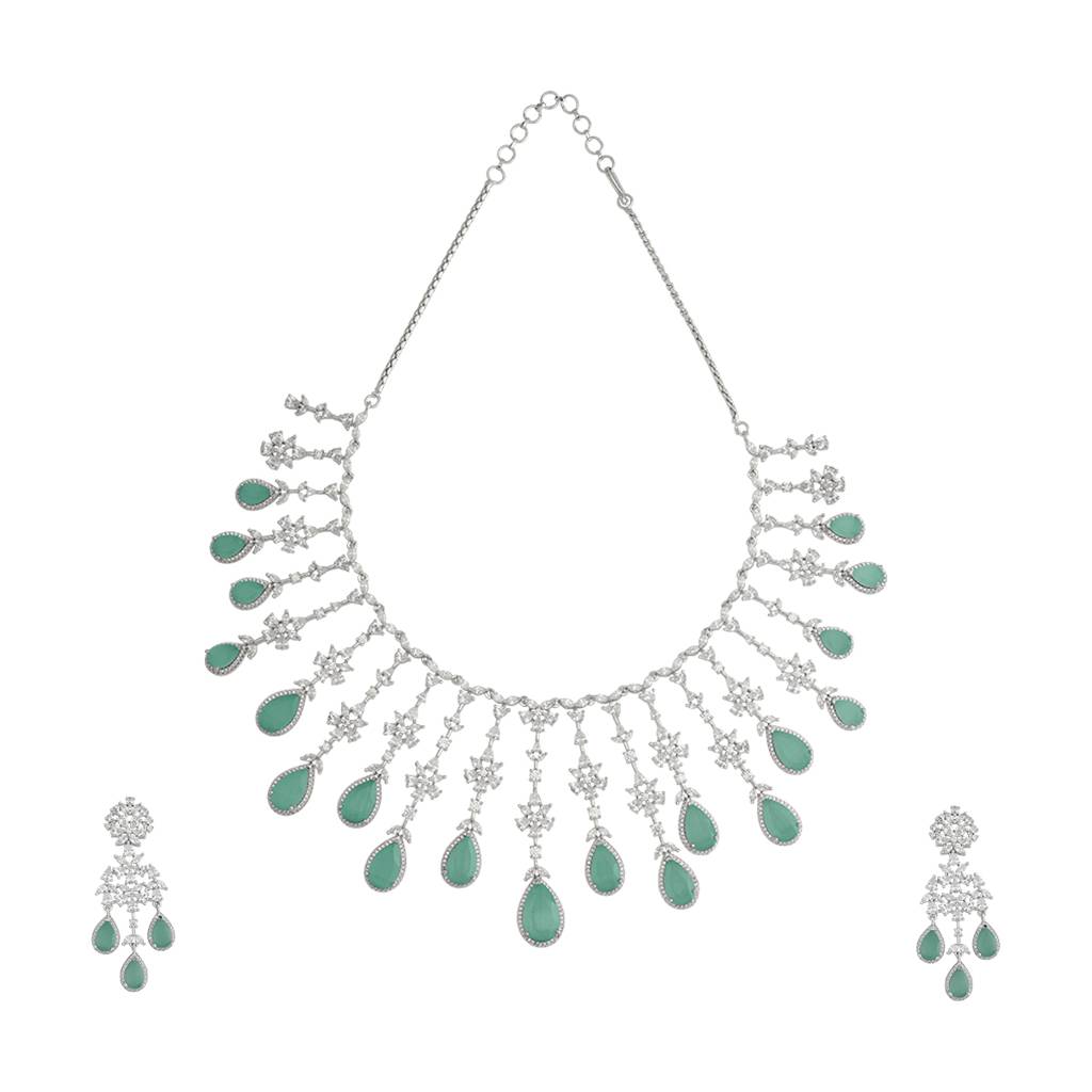 Kushal'S Fashion Jewellery Rhodium-Plated Party Zircon Jewellery Set - 177247 : 425073