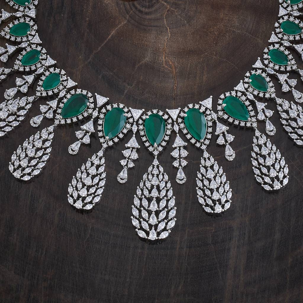 Kushal'S Fashion Jewellery Rhodium-Plated Party Zircon Jewellery Set - 177269 : 425089