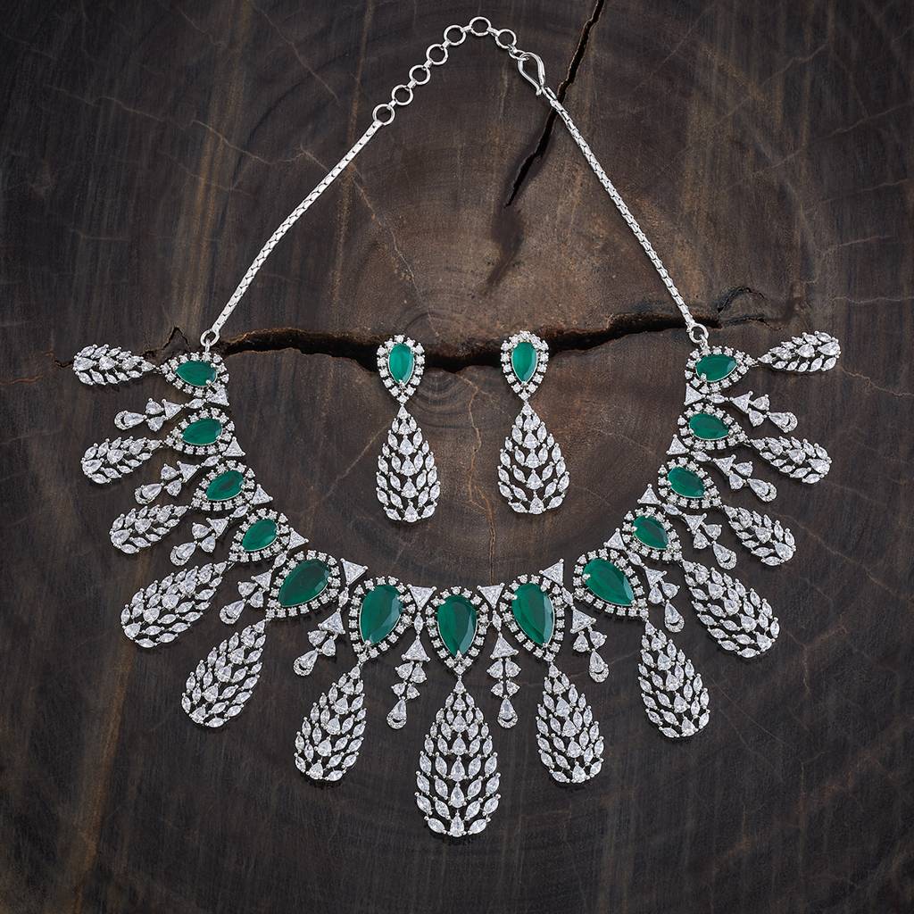Kushal'S Fashion Jewellery Rhodium-Plated Party Zircon Jewellery Set - 177269 : 425089