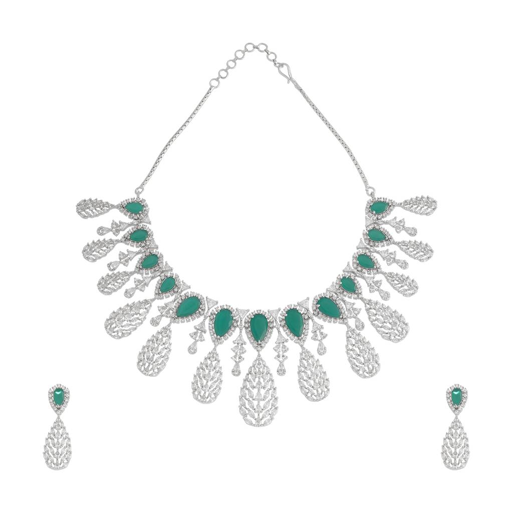 Kushal'S Fashion Jewellery Rhodium-Plated Party Zircon Jewellery Set - 177269 : 425089