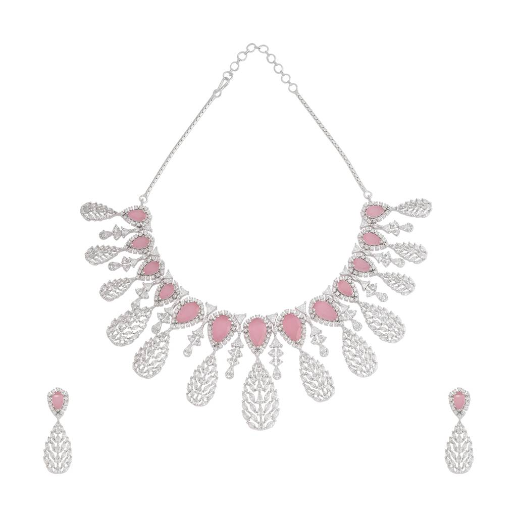 Kushal'S Fashion Jewellery Rhodium-Plated Party Zircon Jewellery Set - 177269 : 425090