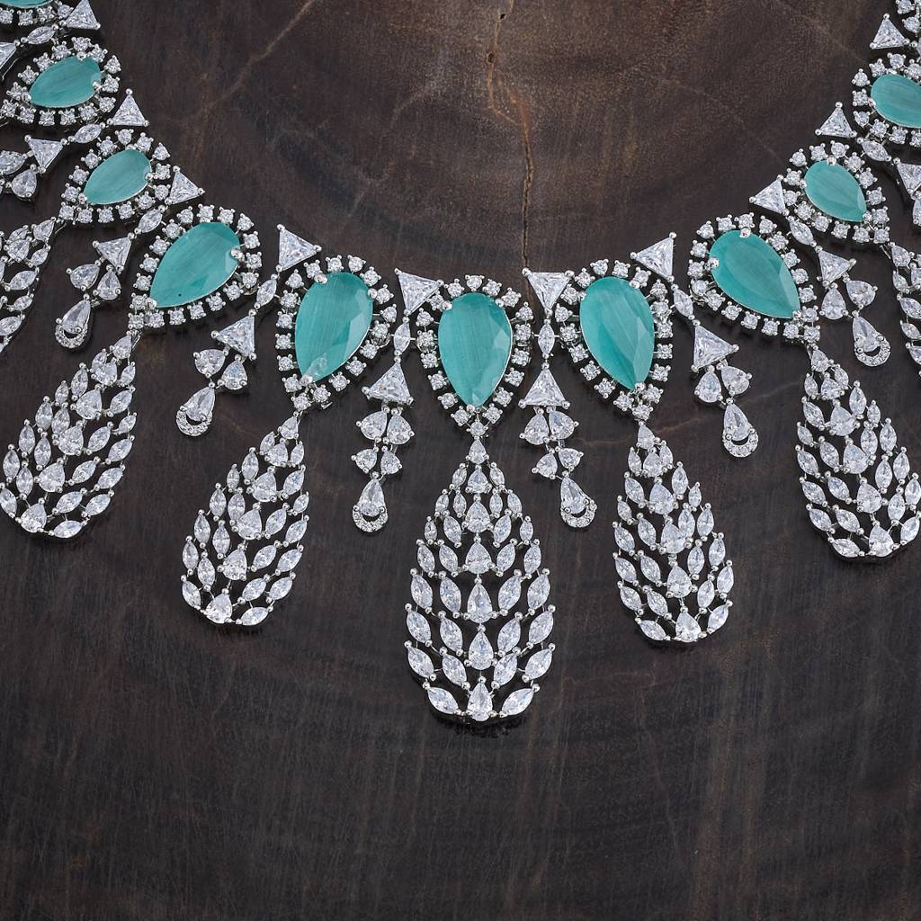 Kushal'S Fashion Jewellery Rhodium-Plated Party Zircon Jewellery Set - 177269 : 425091