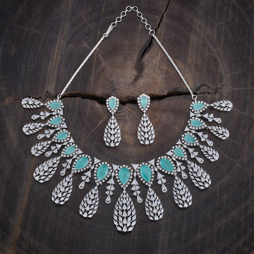 Kushal'S Fashion Jewellery Rhodium-Plated Party Zircon Jewellery Set - 177269 : 425091