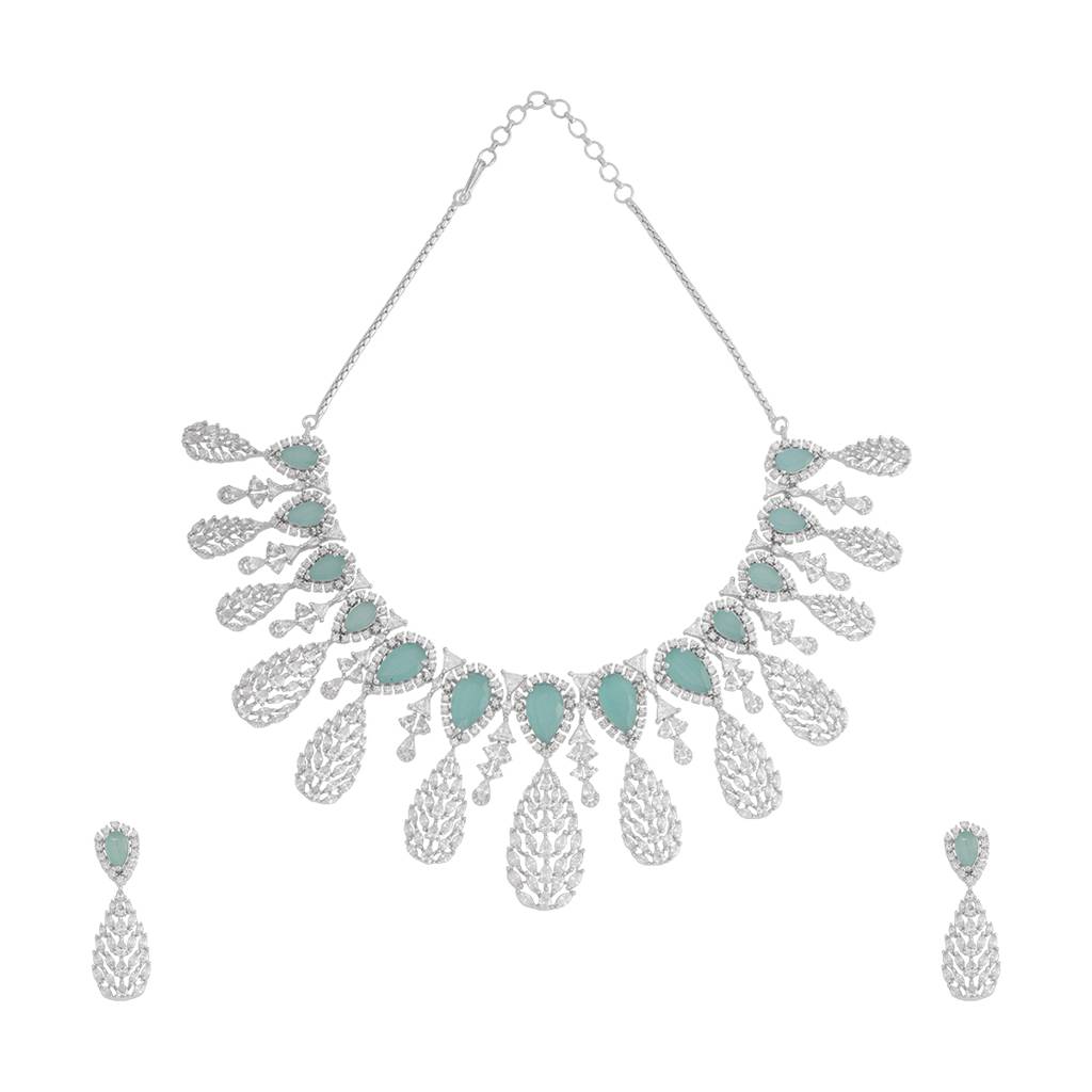 Kushal'S Fashion Jewellery Rhodium-Plated Party Zircon Jewellery Set - 177269 : 425091
