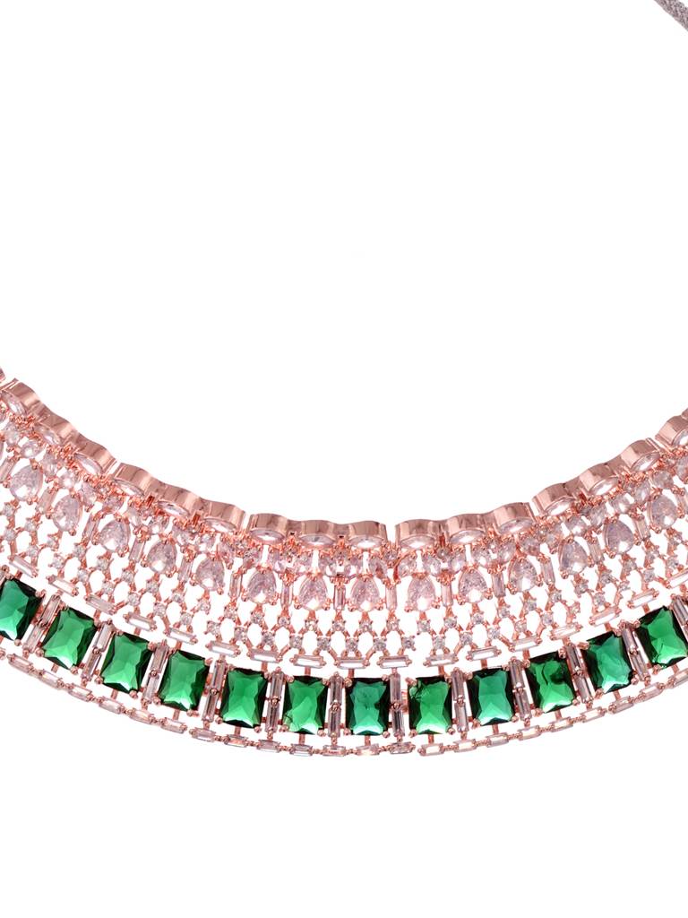 Rose Gold Plated Green Ad Studded Bridalchoker Jewellery Set : SJNK1773
