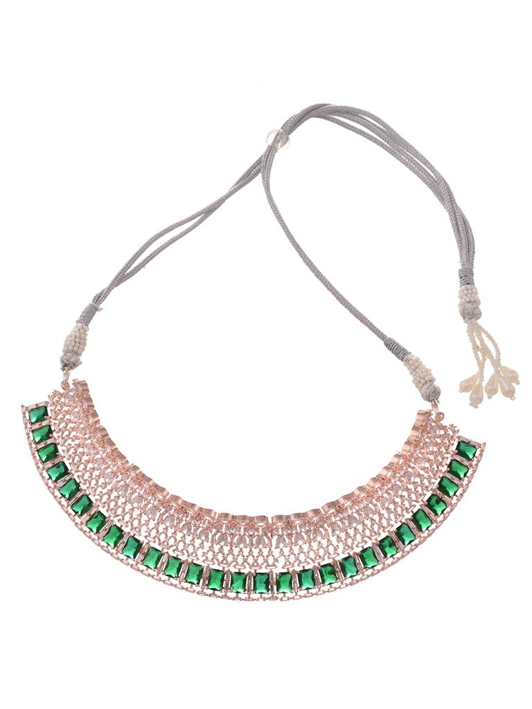 Rose Gold Plated Green Ad Studded Bridalchoker Jewellery Set : SJNK1773