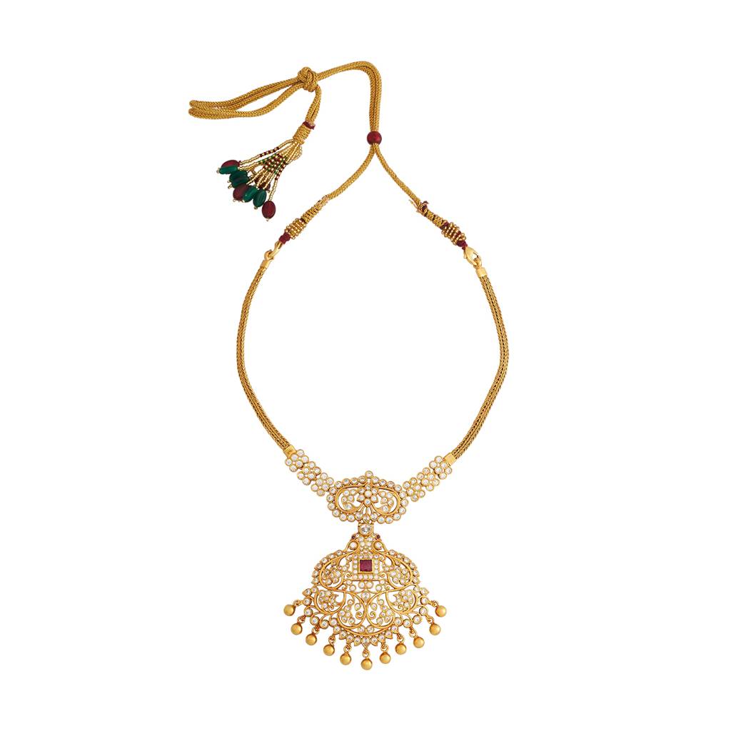 Kushal'S Fashion Jewellery Gold-Plated Ethnic 92.5 Pure Silver Temple Necklace - 177334 : 425262