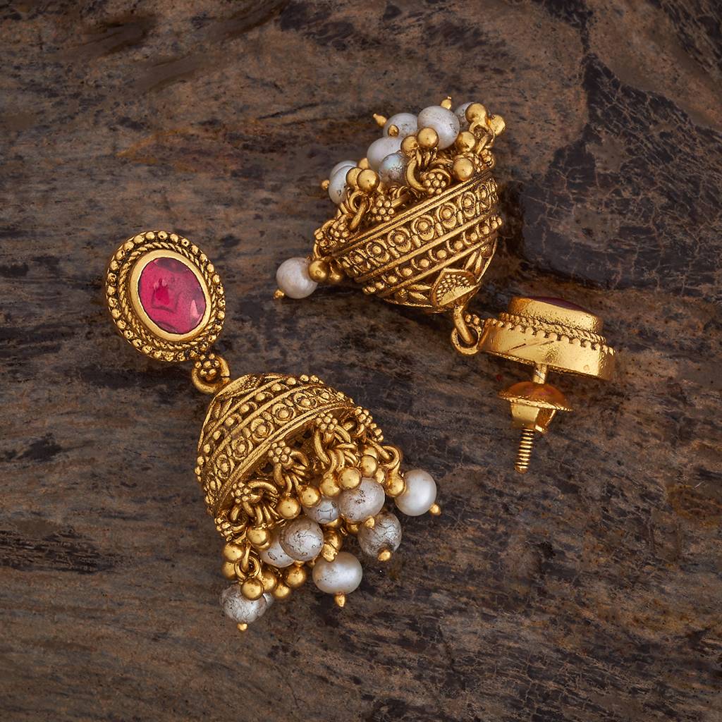 Kushal'S Fashion Jewellery Ruby Gold-Plated Ethnic 92.5 Pure Silver Temple Jhumkas - 425351 : 425351
