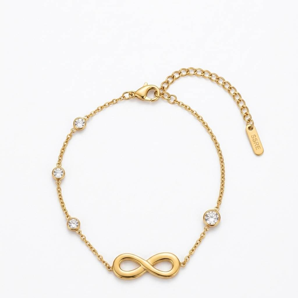 18K Gold Plated Infinity Charm Cz Station Chain Bracelet : RJFSBR86