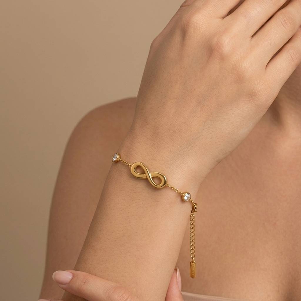 18K Gold Plated Infinity Charm Cz Station Chain Bracelet : RJFSBR86
