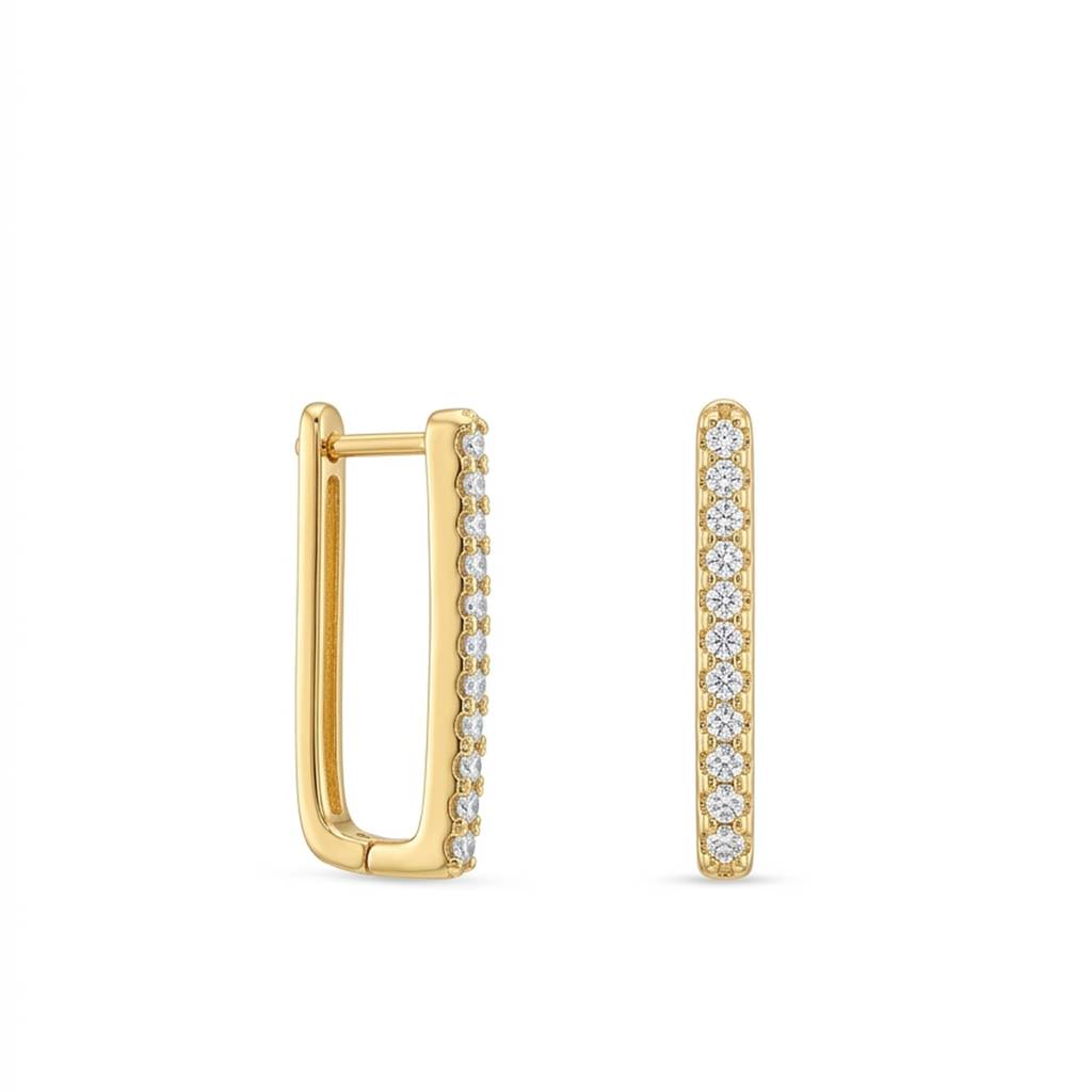 18K Gold Plated Tall Rectangular Huggie Cz Pavé Row Earrings : RJFSER137
