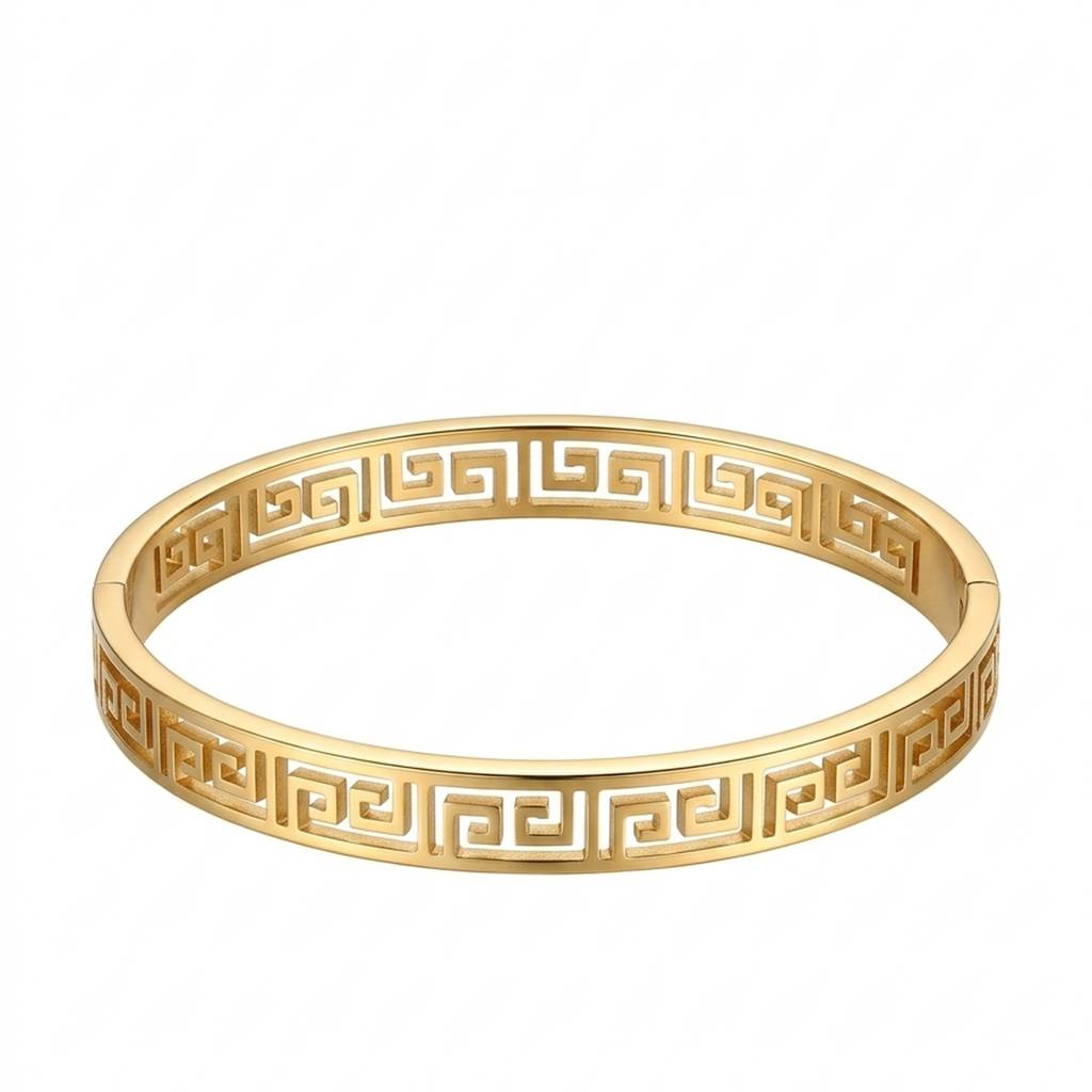 18K Gold Plated Greek Key Cutwork Cuff Bangle : RJFSBR83