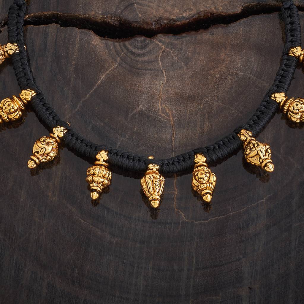 Kushal'S Fashion Jewellery Black Gold-Plated Ethnic 92.5 Pure Silver Temple Necklace - 433300 : 433300