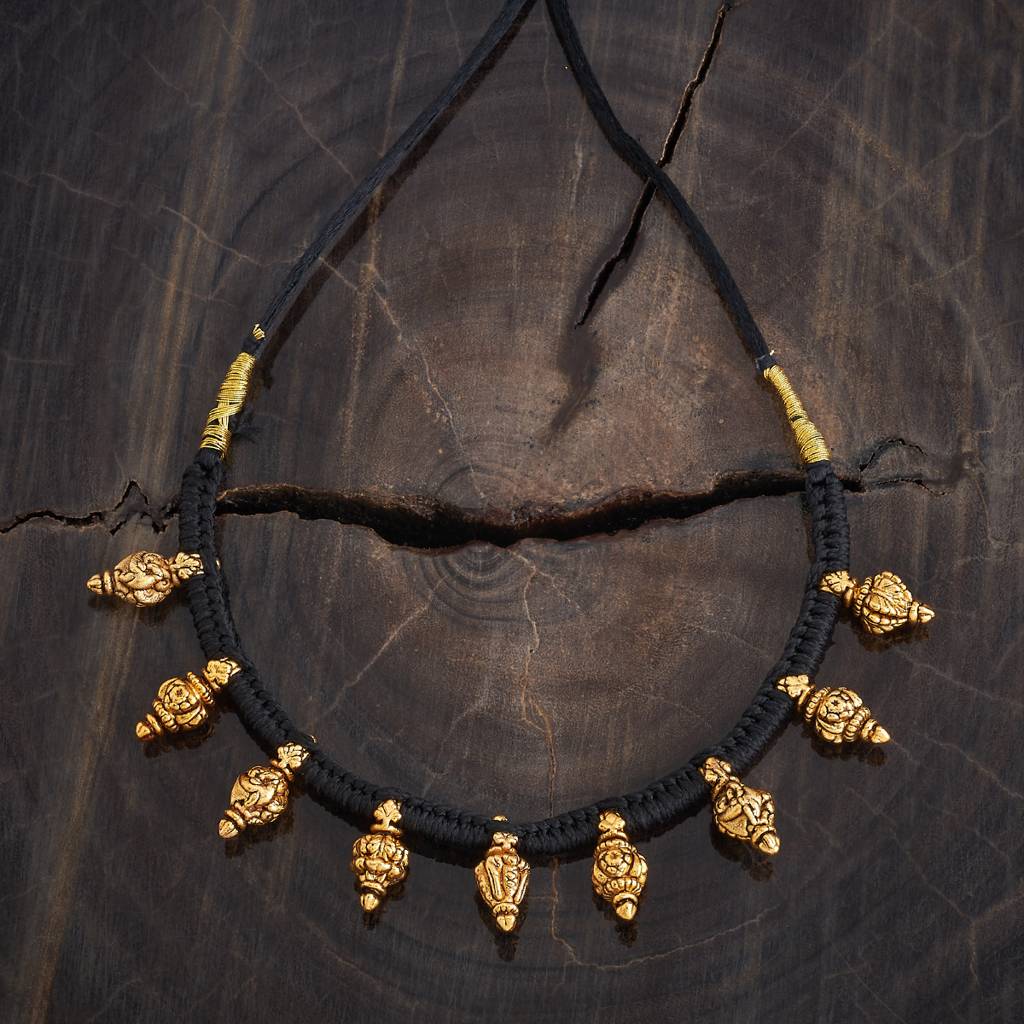 Kushal'S Fashion Jewellery Black Gold-Plated Ethnic 92.5 Pure Silver Temple Necklace - 433300 : 433300
