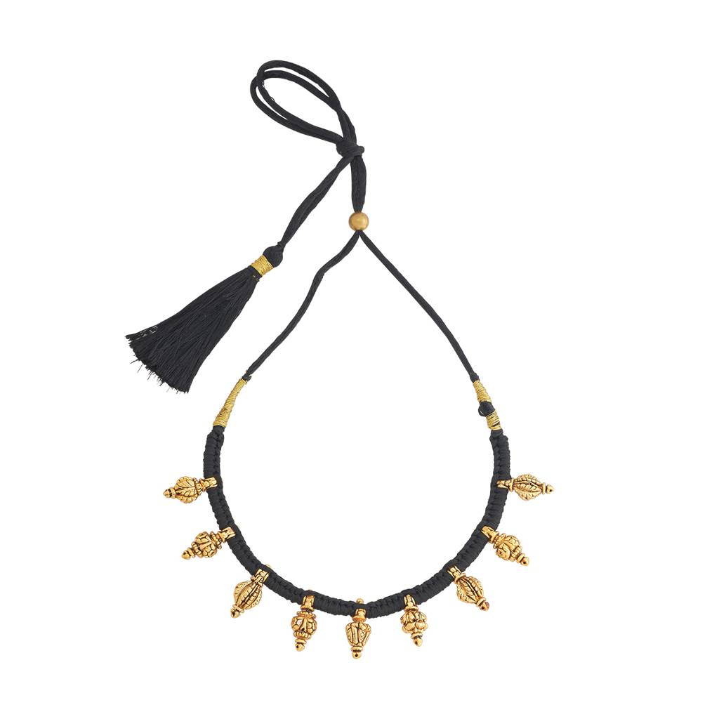 Kushal'S Fashion Jewellery Black Gold-Plated Ethnic 92.5 Pure Silver Temple Necklace - 433300 : 433300