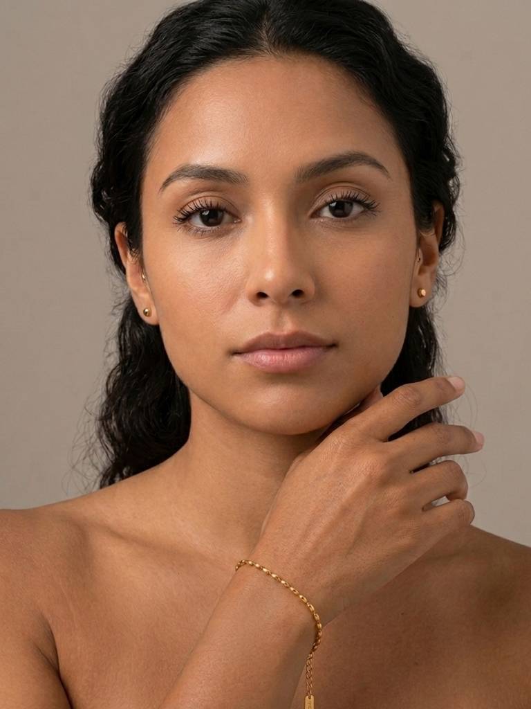 18K Gold Plated Oval Rice Bead Chain Bracelet : RJFSBR90