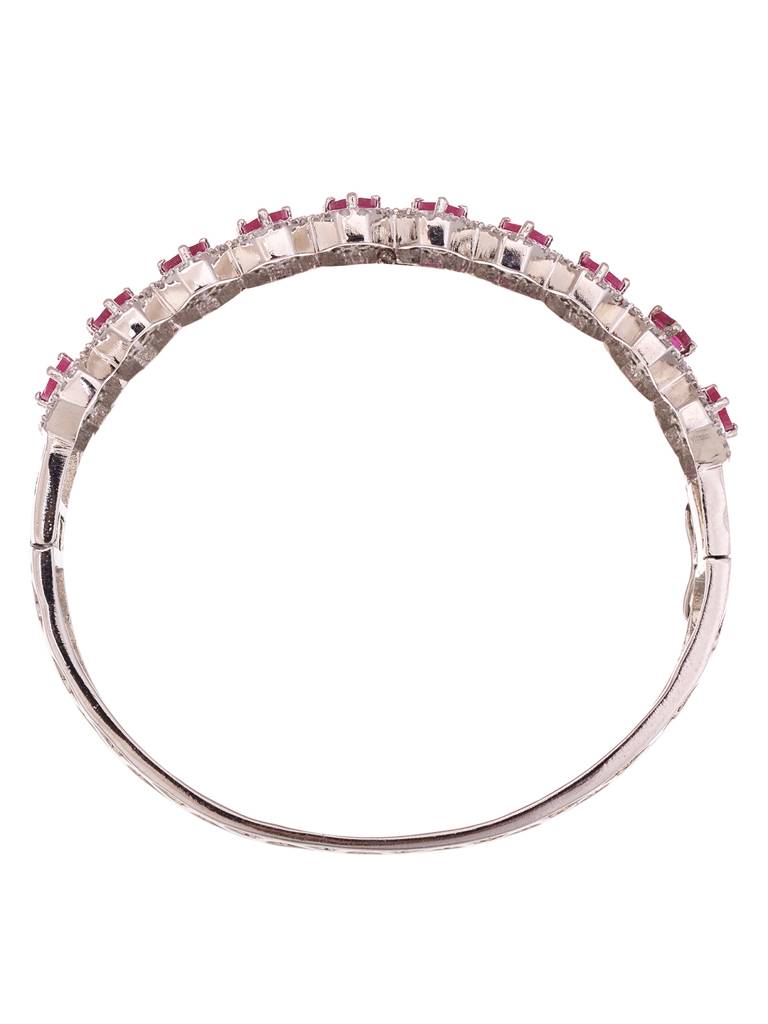 Silver Plated Fuschia Studded Statement Kada Bracelet : SJBR1775