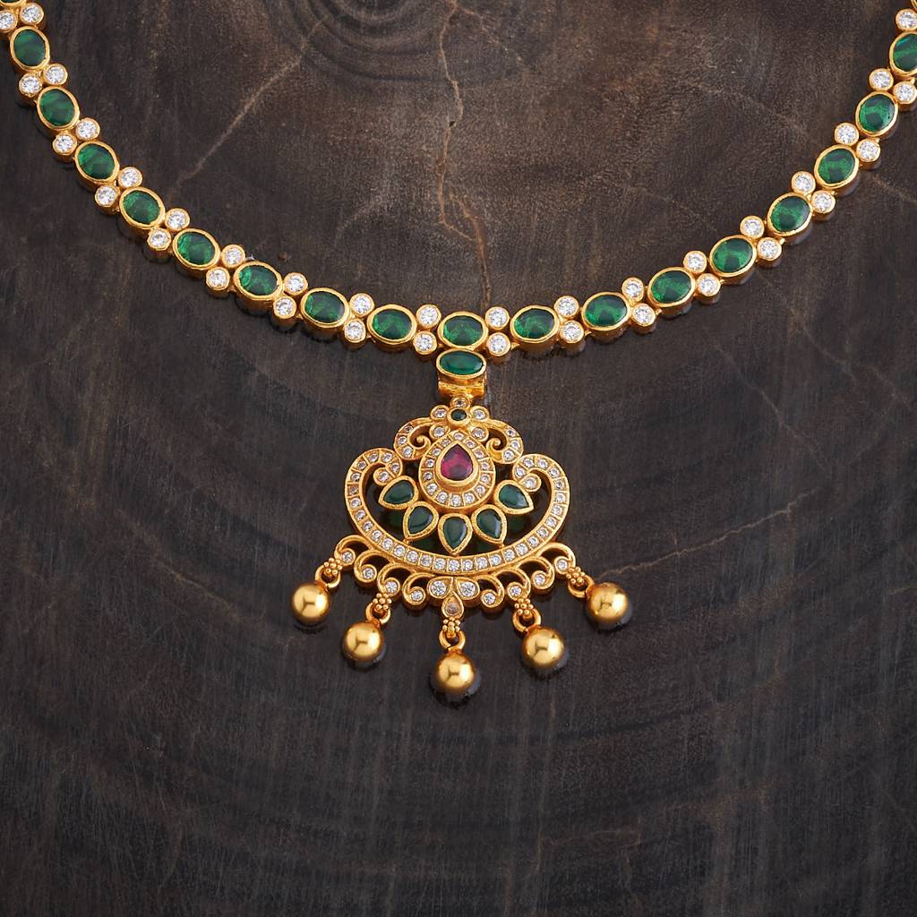 Kushal'S Fashion Jewellery Ruby-Green Gold-Plated Ethnic 92.5 Pure Silver Temple Necklace - 425641 : 425641