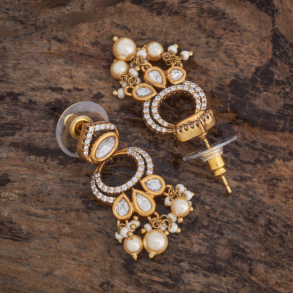 Kushal'S Fashion Jewellery White Victorian Plated Party Kundan Drop Earrings - 425787 : 425787