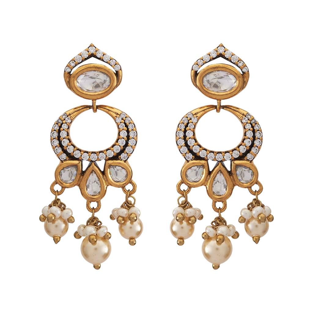 Kushal'S Fashion Jewellery White Victorian Plated Party Kundan Drop Earrings - 425787 : 425787