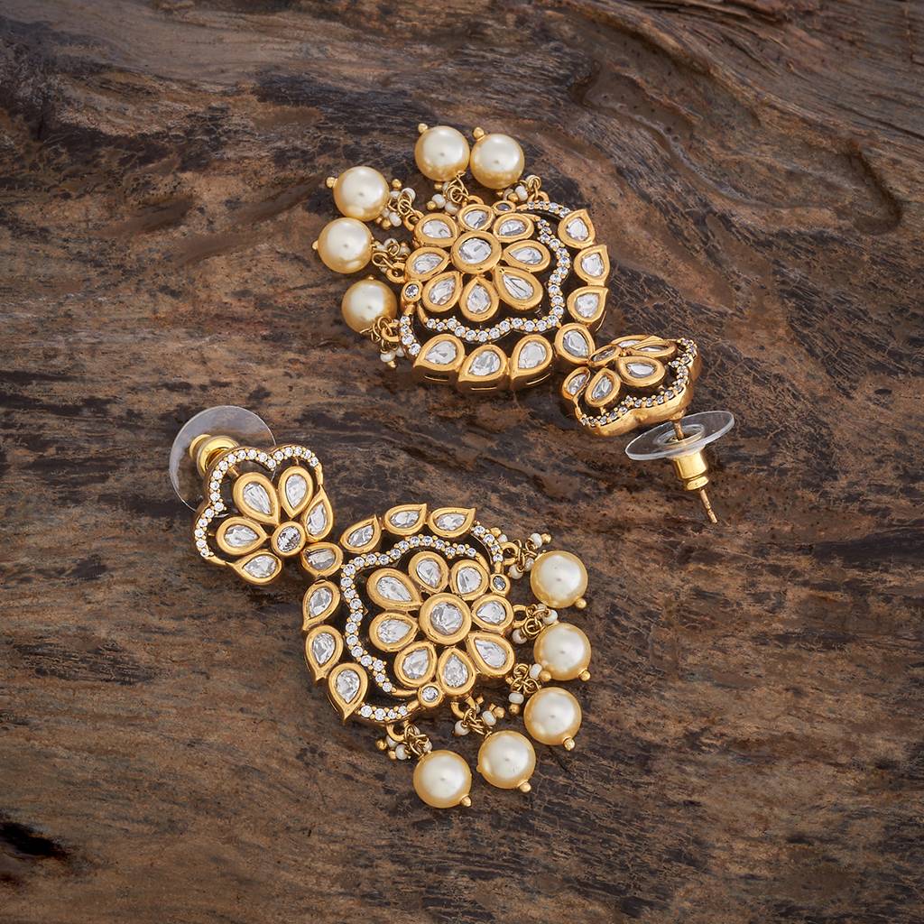 Kushal'S Fashion Jewellery White Victorian Plated Party Kundan Drop Earrings - 425788 : 425788