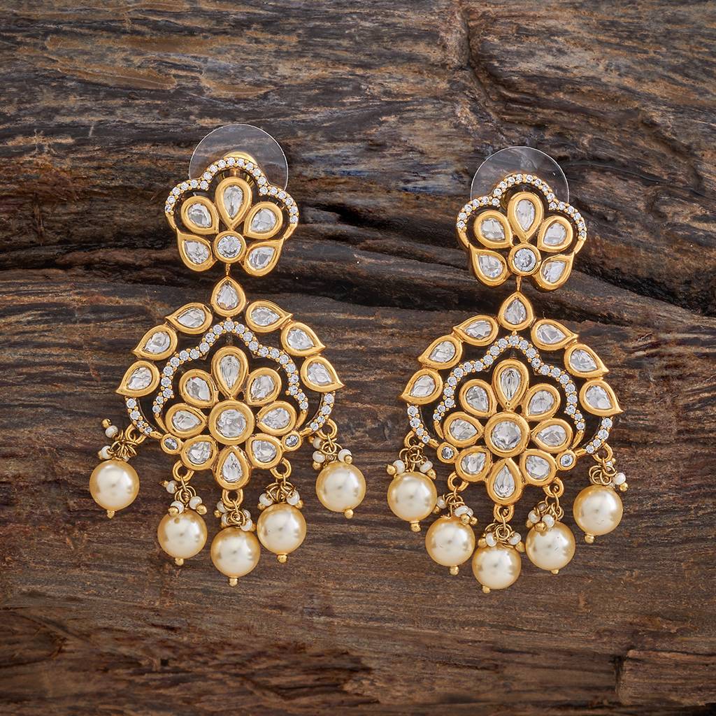 Kushal'S Fashion Jewellery White Victorian Plated Party Kundan Drop Earrings - 425788 : 425788