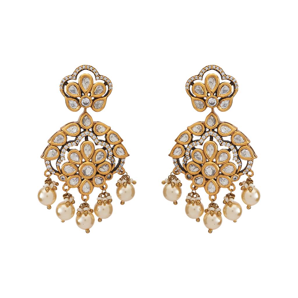 Kushal'S Fashion Jewellery White Victorian Plated Party Kundan Drop Earrings - 425788 : 425788