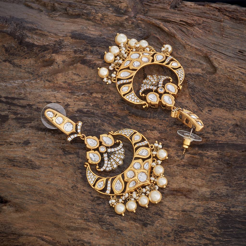 Kushal'S Fashion Jewellery White Victorian Plated Party Kundan Drop Earrings - 425789 : 425789