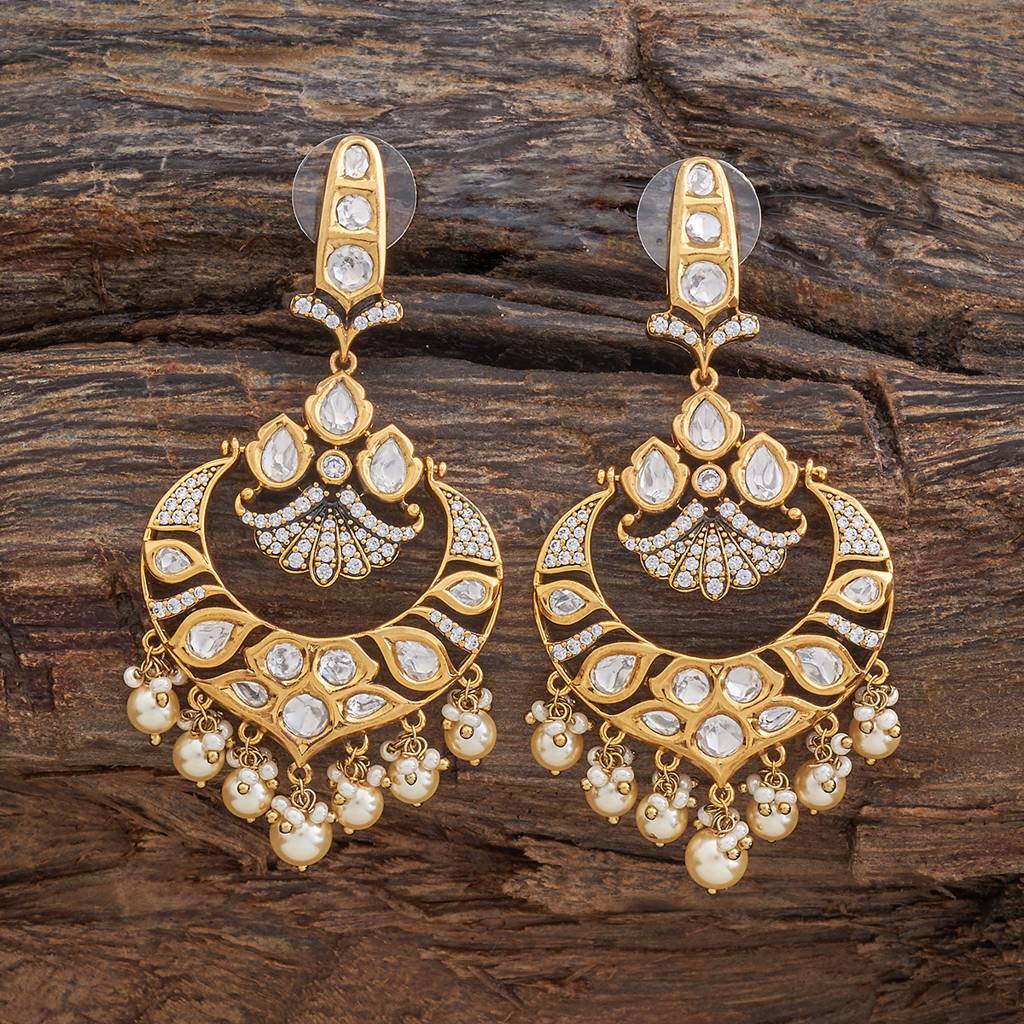 Kushal'S Fashion Jewellery White Victorian Plated Party Kundan Drop Earrings - 425789 : 425789