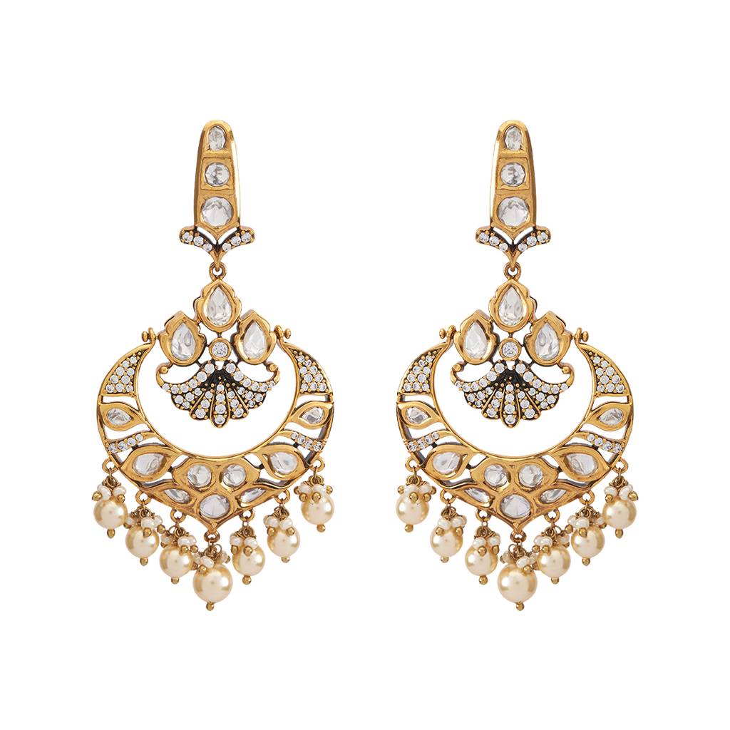 Kushal'S Fashion Jewellery White Victorian Plated Party Kundan Drop Earrings - 425789 : 425789