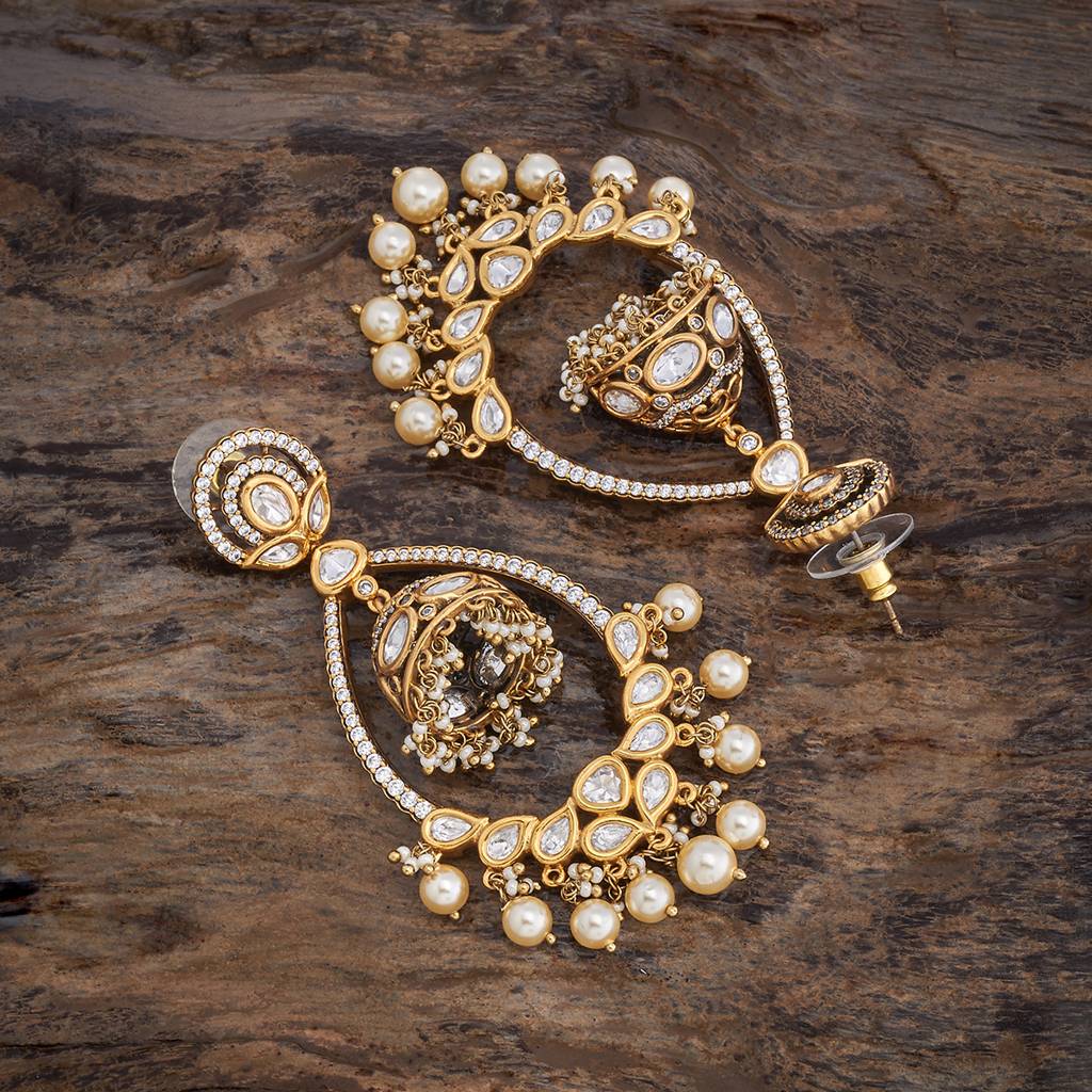 Kushal'S Fashion Jewellery White Victorian Plated Party Kundan Drop Earrings - 425794 : 425794