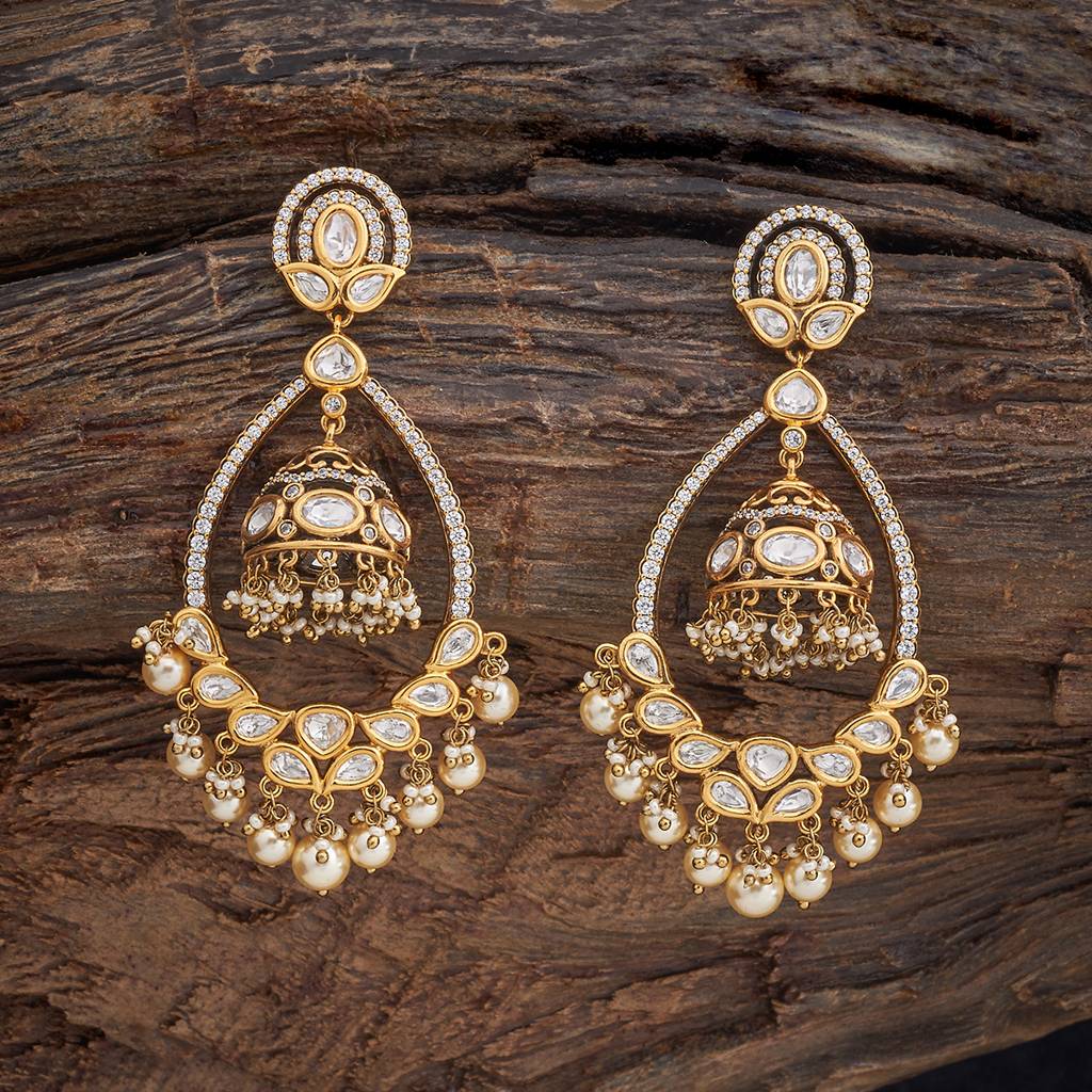Kushal'S Fashion Jewellery White Victorian Plated Party Kundan Drop Earrings - 425794 : 425794