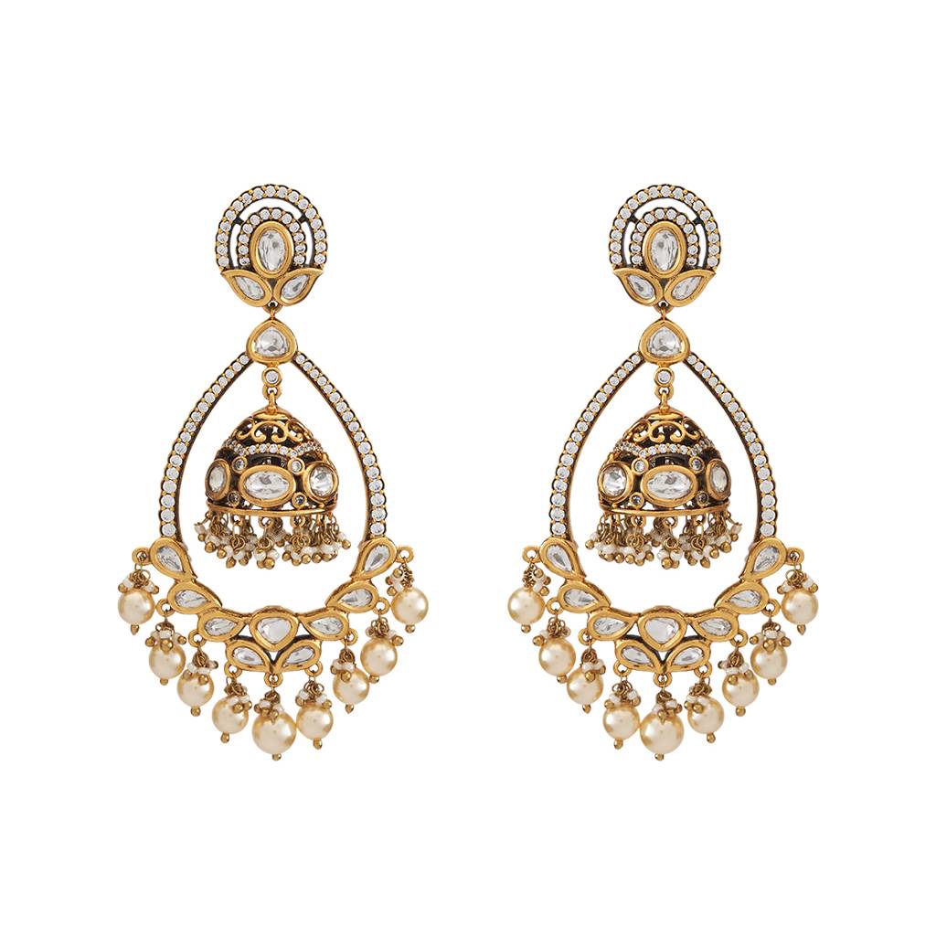 Kushal'S Fashion Jewellery White Victorian Plated Party Kundan Drop Earrings - 425794 : 425794