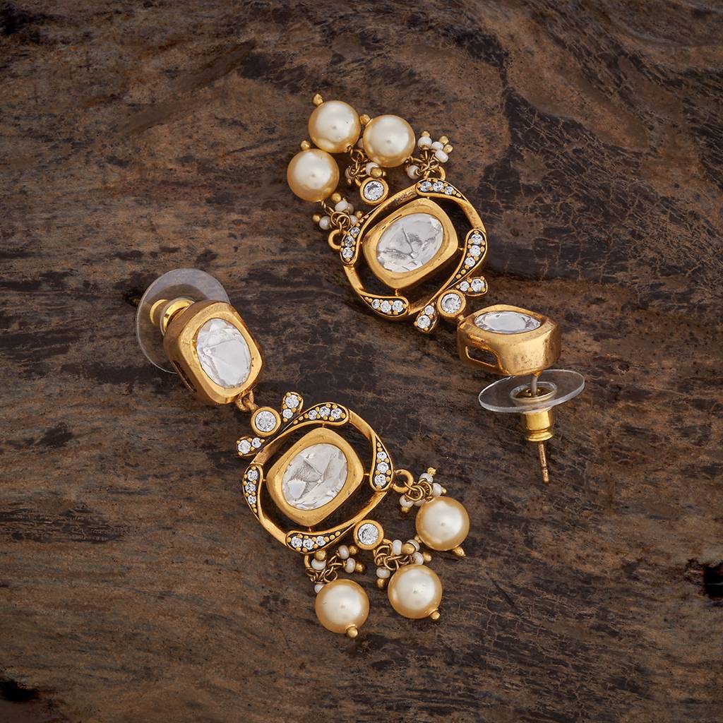 Kushal'S Fashion Jewellery White Victorian Plated Party Kundan Drop Earrings - 425796 : 425796