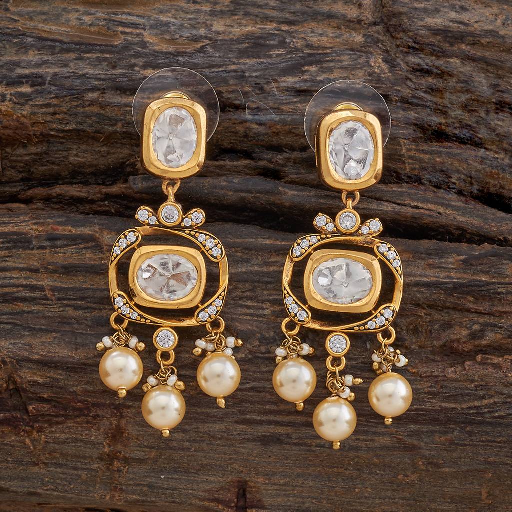 Kushal'S Fashion Jewellery White Victorian Plated Party Kundan Drop Earrings - 425796 : 425796