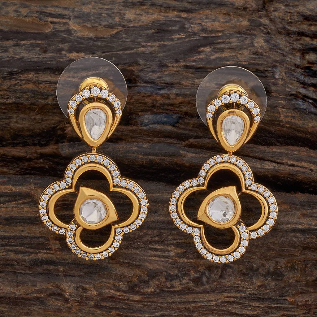 Kushal'S Fashion Jewellery White Victorian Plated Party Kundan Drop Earrings - 425797 : 425797