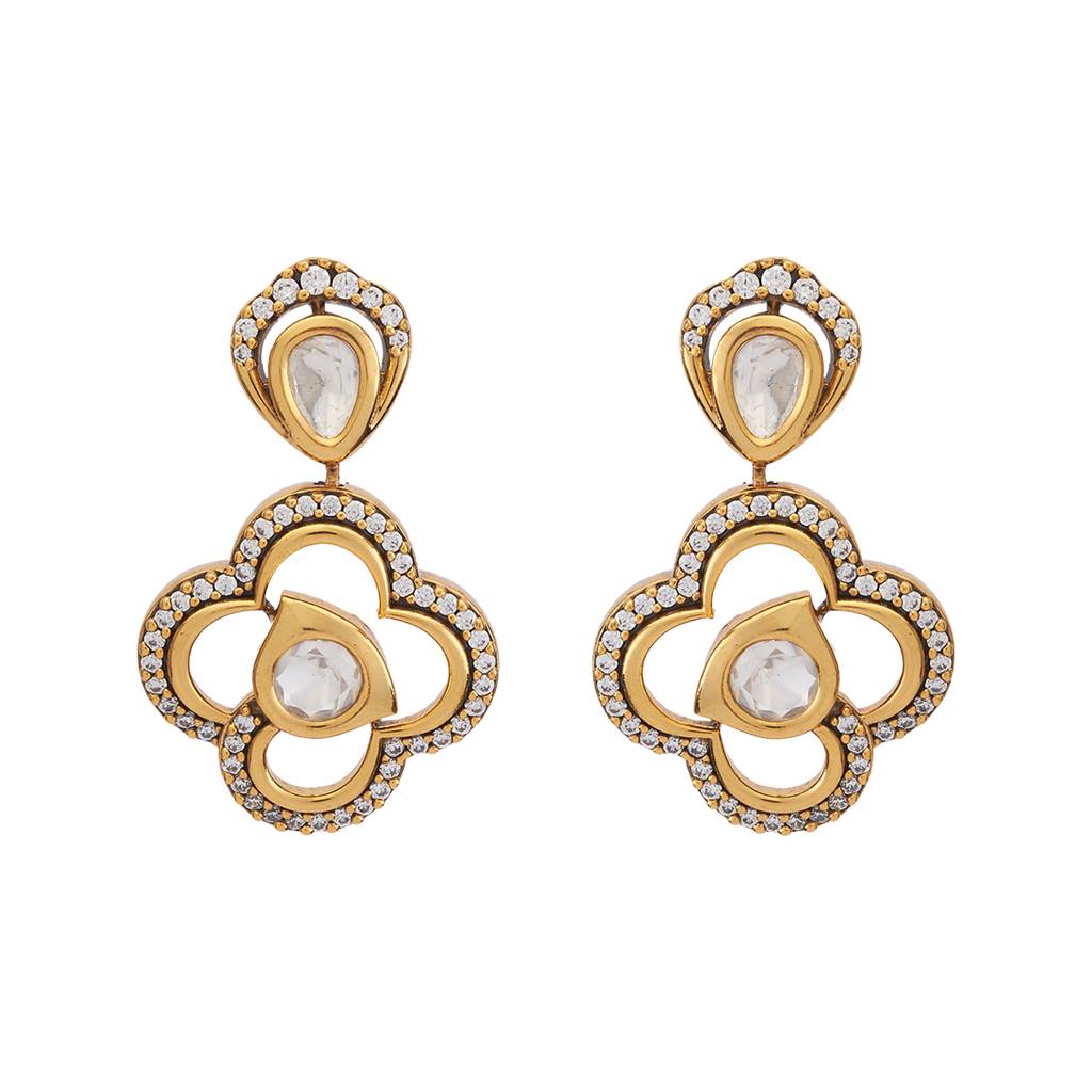 Kushal'S Fashion Jewellery White Victorian Plated Party Kundan Drop Earrings - 425797 : 425797