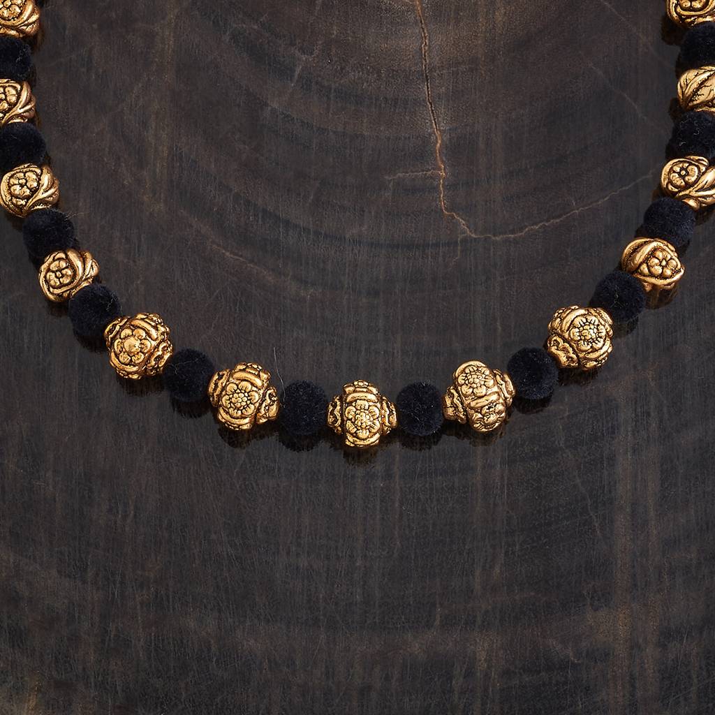 Kushal'S Fashion Jewellery Black Gold-Plated Ethnic 92.5 Pure Silver Temple Necklace - 425975 : 425975