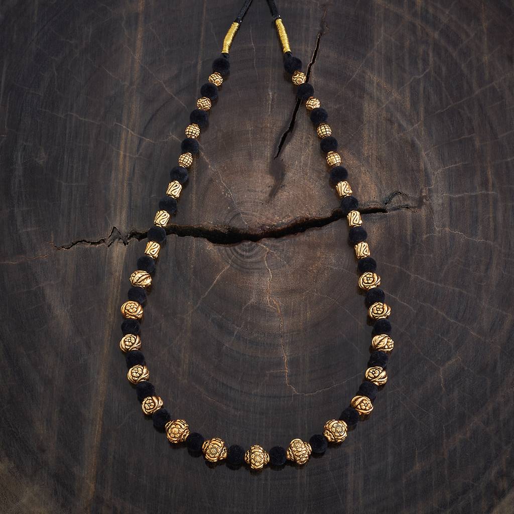 Kushal'S Fashion Jewellery Black Gold-Plated Ethnic 92.5 Pure Silver Temple Necklace - 425975 : 425975