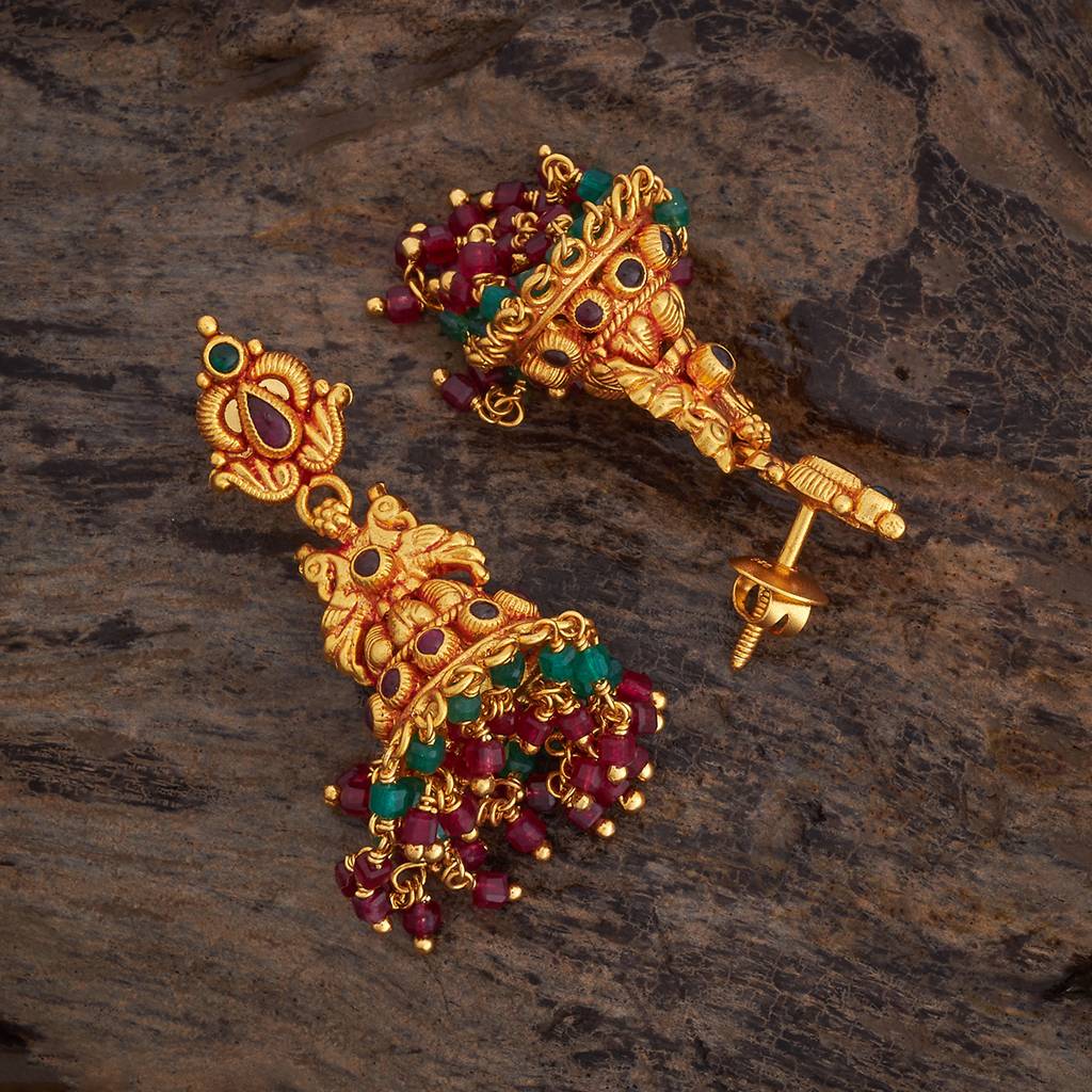 Kushal'S Fashion Jewellery Ruby-Green Gold-Plated Ethnic 92.5 Pure Silver Temple Jhumkas - 425912 : 425912
