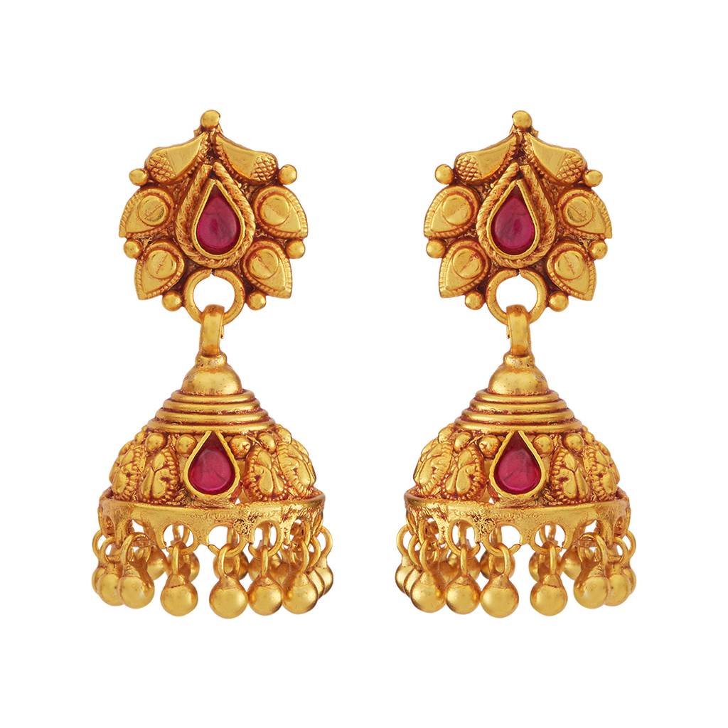 Kushal'S Fashion Jewellery Ruby Gold-Plated Ethnic 92.5 Pure Silver Temple Jhumkas - 425924 : 425924