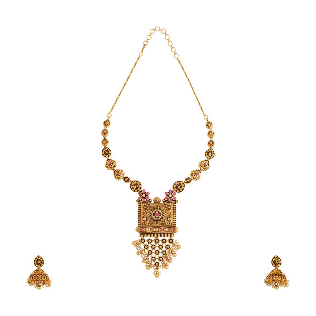 Kushal'S Fashion Jewellery Ruby Gold-Plated Ethnic Antique Jewellery Set - 425943 : 425943