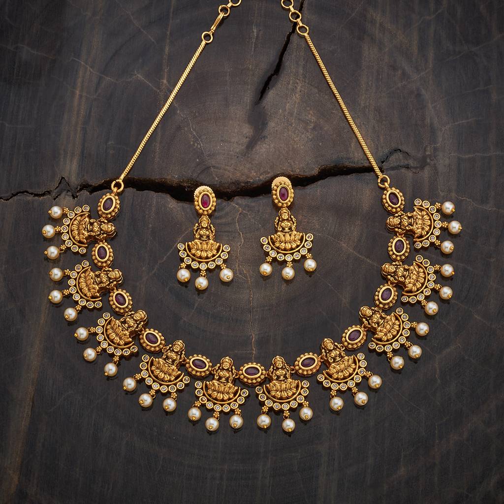 Kushal'S Fashion Jewellery Ruby Gold-Plated Ethnic Antique Jewellery Set - 425948 : 425948