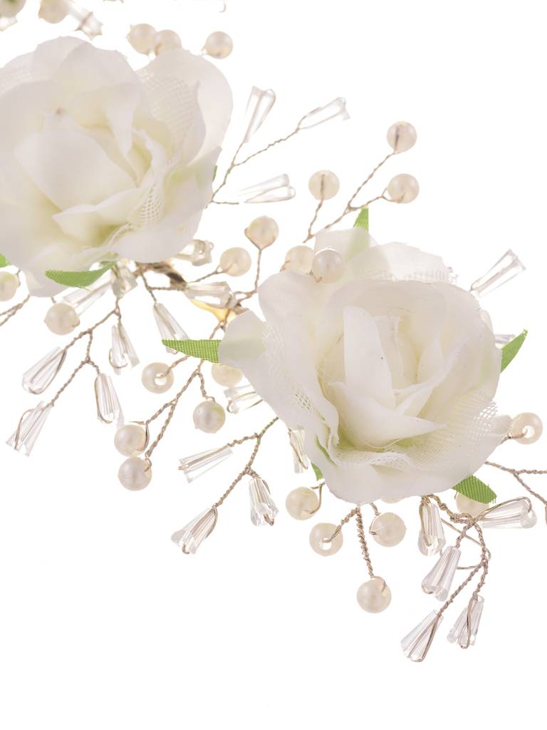 White Rose Pearl Beaded Designer Hair Accessory : SJHC1777