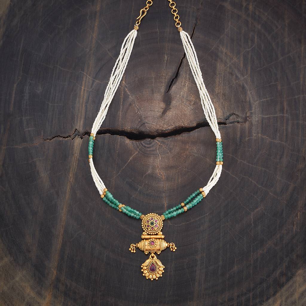 Kushal'S Fashion Jewellery Ruby-Green Gold-Plated Ethnic Antique Necklace - 426048 : 426048