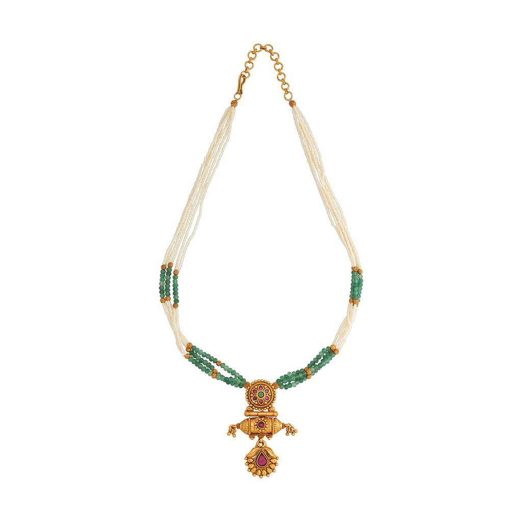 Kushal'S Fashion Jewellery Ruby-Green Gold-Plated Ethnic Antique Necklace - 426048 : 426048