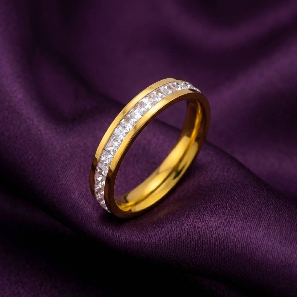 18K Gold Plated Princess Cut Cz Channel-Set Eternity Band Ring : RJFSRG25