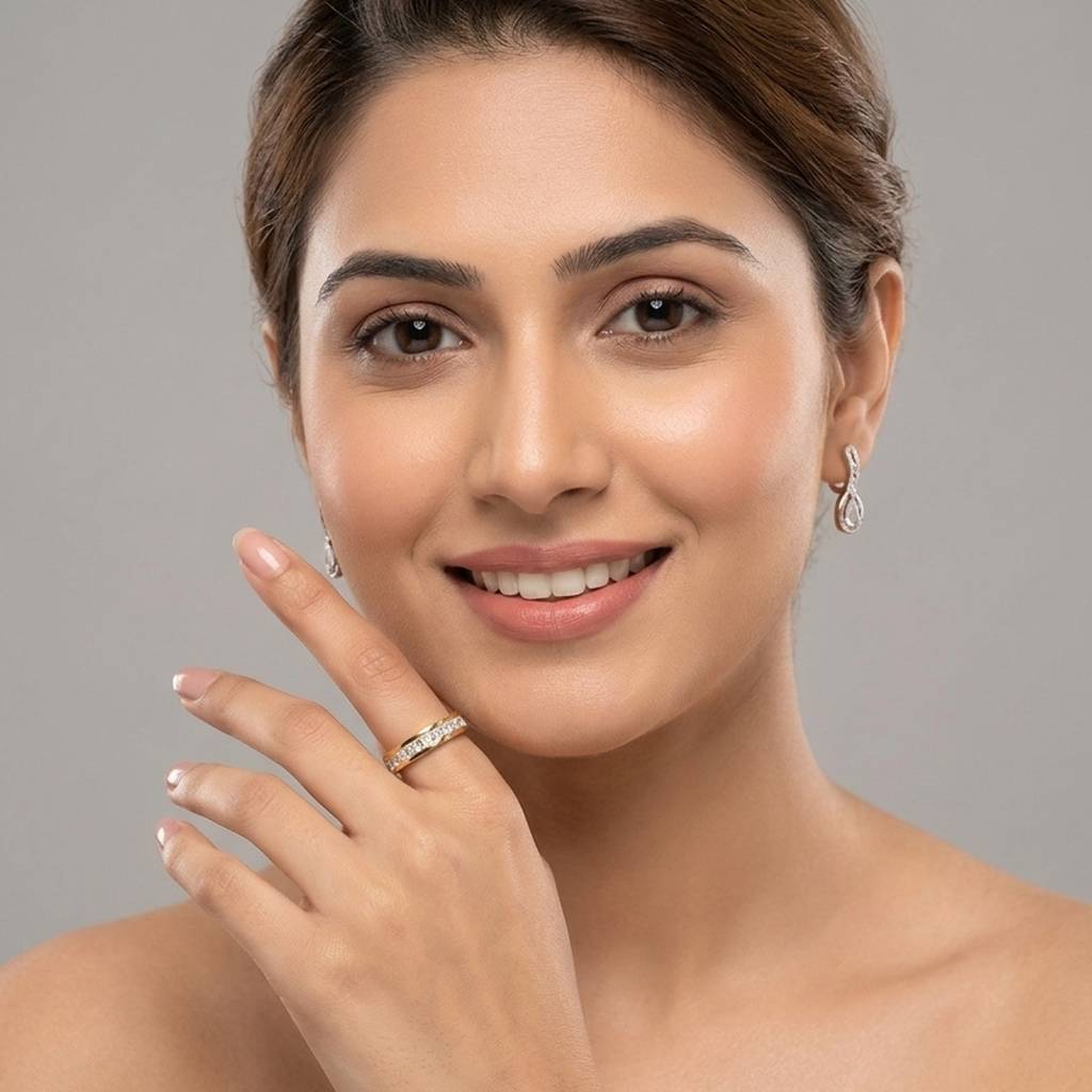 18K Gold Plated Princess Cut Cz Channel-Set Eternity Band Ring : RJFSRG25